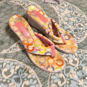 NOT AVAIL Coach Dalores Multi-Color Signature C Wedge Sandals A0135 Size 6.5B